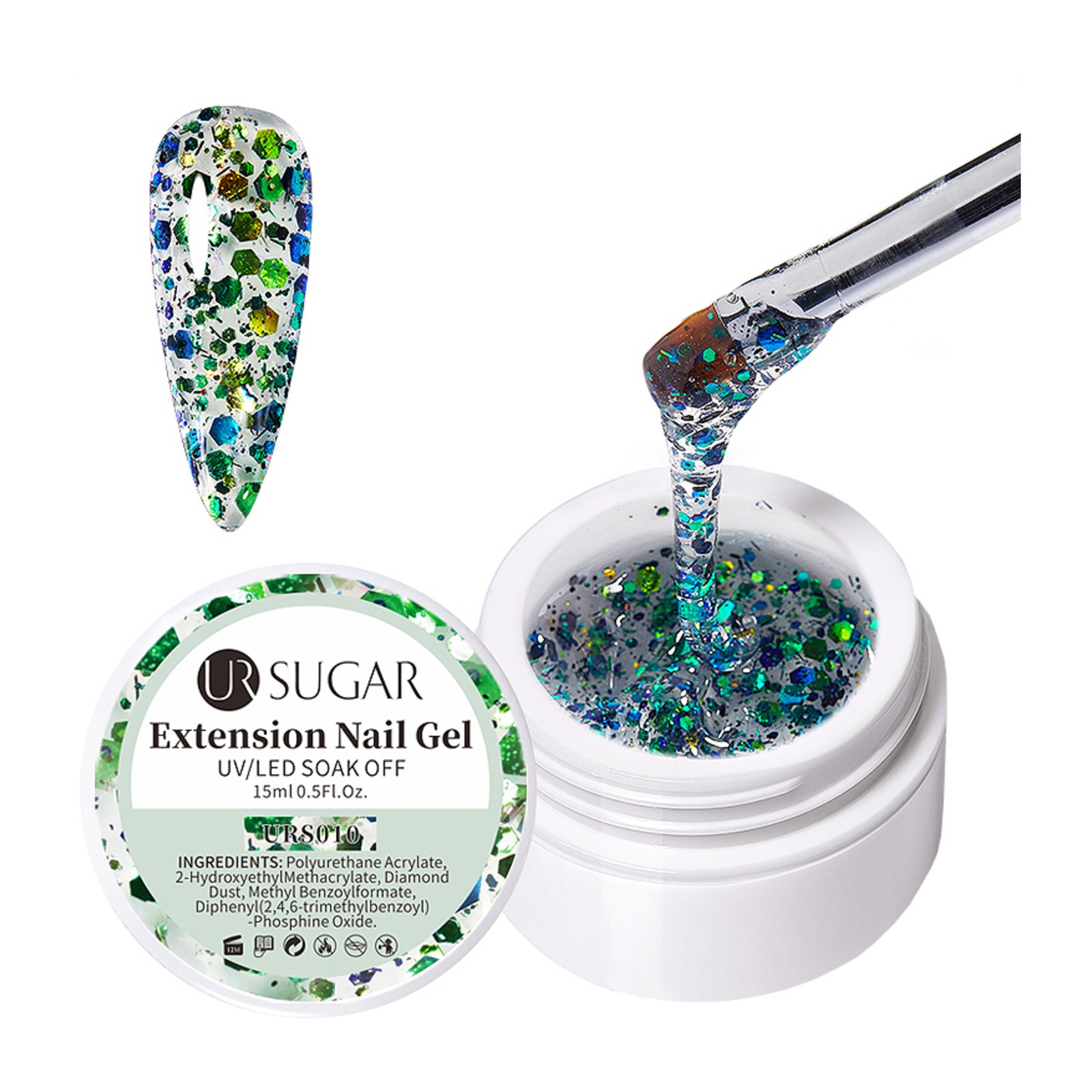 URSUGAR -  Glitter Hard Polygel -  URS010 -  15 ml